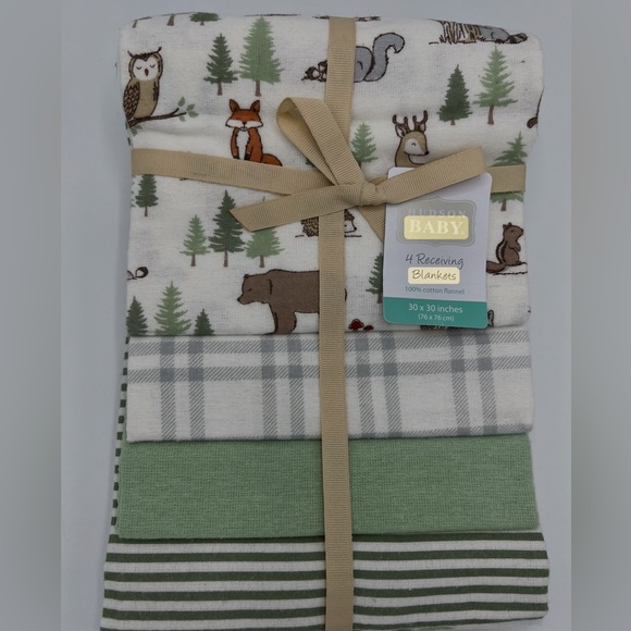 100% COTTON 4 PACK RECEIVING BLANKETS WOODLAND ANIMALS - Picture 7 of 7